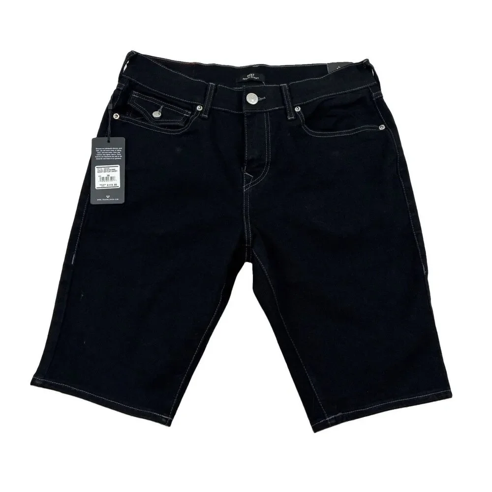 True Religion Men Size 30 Ricky Relaxed Straight Black Denim Flap Pocket Shorts